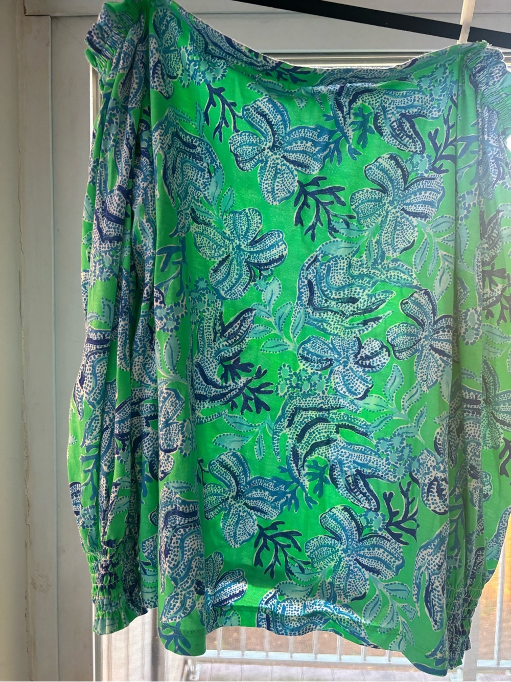 Lilly Pulitzer Green Floral Long-Sleeve Top